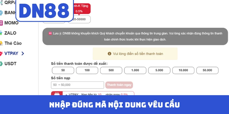 Nhập đúng mã nội dung yêu cầu